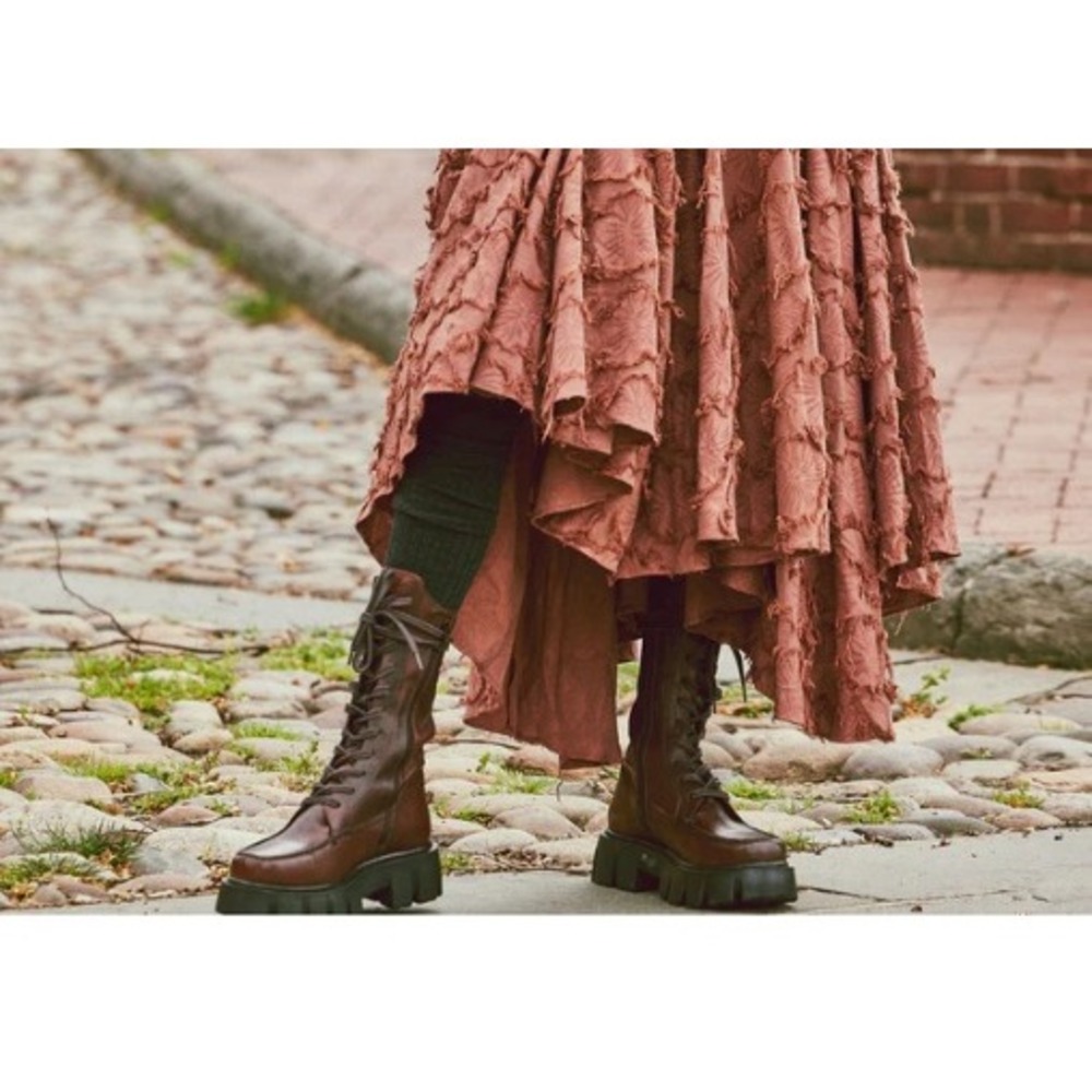 Free People Jones Lace Up Mid Calf Boots Platform Burgundy Leather Womens 9 NEW - Picture 3 of 12